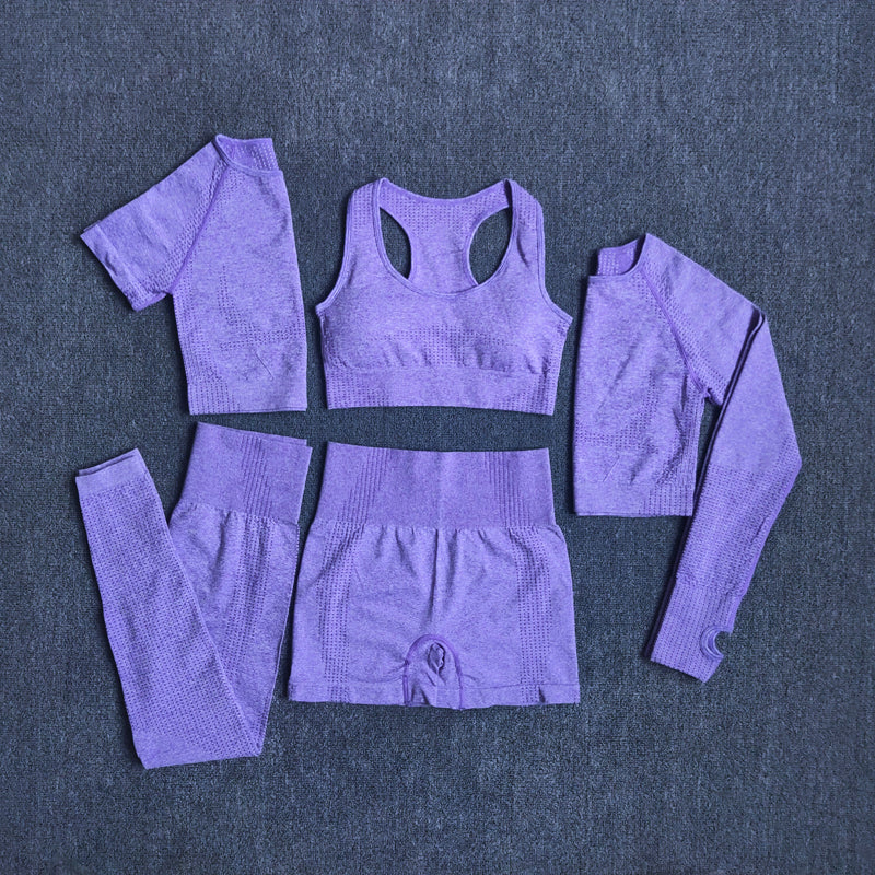 
                
                    Load image into Gallery viewer, Demi Seamless Five-Piece Set (Bra, Leggings, Shorts, Shorts Sleeve Top &amp;amp; Long Sleeve Top)
                
            