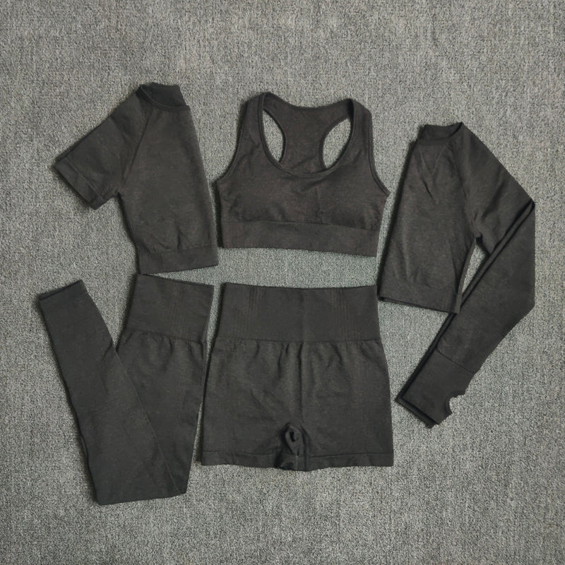 
                
                    Load image into Gallery viewer, Demi Seamless Five-Piece Set (Bra, Leggings, Shorts, Shorts Sleeve Top &amp;amp; Long Sleeve Top)
                
            